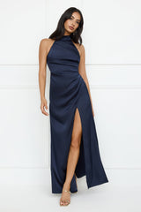 Sonnet Satin Halter Maxi Dress Navy