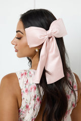 Satin Bow Hair Clip Pink