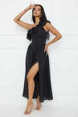 Pastel Dream One Shoulder Maxi Dress Black