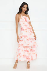 Petal Whirl One Shoulder Maxi Dress Pink