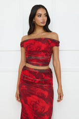 Spill The Goss Mesh Off Shoulder Crop Top Red