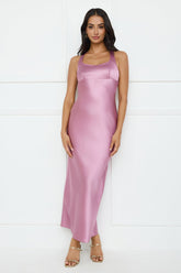 Spotlight Shine Satin Midi Dress Purple