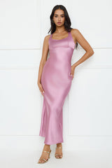 Spotlight Shine Satin Midi Dress Purple