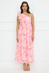 Rosy Haze One Shoulder Maxi Dress Pink