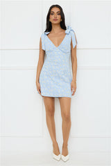 Painted Daisy Mini Dress Blue
