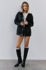 Midnight Snow Faux Leather Biker Jacket Black
