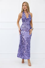 Shimmer Dreams Halter Sequin Maxi Dress Purple
