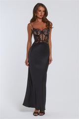 Live Chic Lace Satin Maxi Dress Black