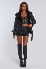 Whispers In The Dark Faux Leather Fur Jacket Black