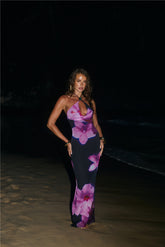 Midnight Blossoms Halter Maxi Dress Floral