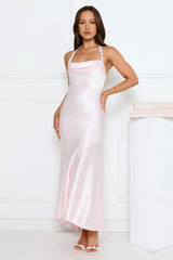 Shimmer Crystal Satin Halter Maxi Dress Pink