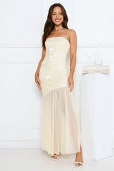 Rosé Mood Strapless Mesh Maxi Dress Yellow