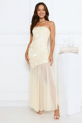 Rosé Mood Strapless Mesh Maxi Dress Yellow