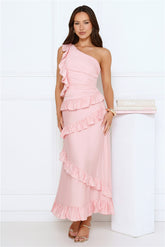 Moonlit Thoughts One Shoulder Maxi Dress Pink