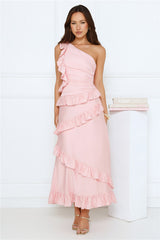 Moonlit Thoughts One Shoulder Maxi Dress Pink
