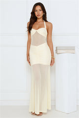 You Glow Halter Mesh Maxi Dress Yellow