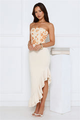 Enchanted Affection Strapless Sequin Midi Dress Yellow