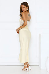 Solar Bloom Strapless Mesh Maxi Dress Yellow