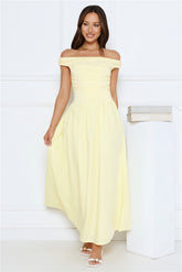 Camellia Charm Off Shoulder Maxi Dress Yellow