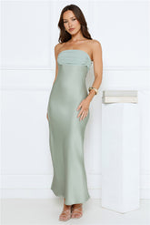 Every Love Song Satin Strapless Maxi Dress Sage