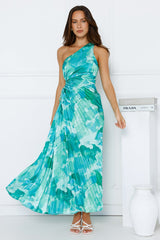 Rose Quartz One Shoulder Satin Maxi Dress Green
