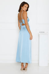 Softly In Season Satin Maxi Dress Blue