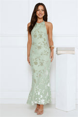 Silk Envy Halter Maxi Dress Sage