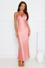 Speaks For Itself Satin Halter Maxi Dress Pink