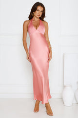 Speaks For Itself Satin Halter Maxi Dress Pink