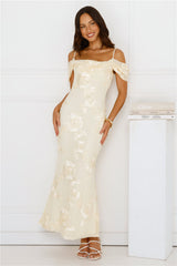 You’re Magic Off Shoulder Mesh Maxi Dress Yellow