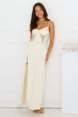 Midnight Heirloom Satin Maxi Dress Yellow