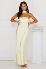 Precious Pearl Satin Maxi Dress Yellow