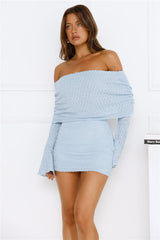 Stay Pretty Off Shoulder Mini Dress Blue