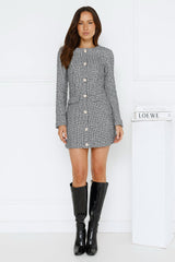 Midnight Date Tweed Long Sleeve Mini Dress Black