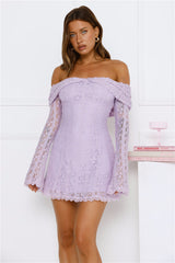 Starlit Dreams Lace Off Shoulder Mini Dress Lilac