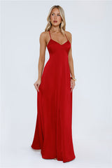 Luxe Horizon Satin Maxi Dress Red