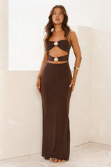 Mermaid Hour Halter Maxi Dress Brown