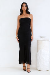 Style Night One Shoulder Mesh Midi Dress Black
