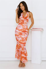 Painted Skies Mesh Maxi Dress Orange