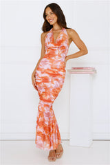 Painted Skies Mesh Maxi Dress Orange