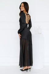 Exquisite Luxury Satin Long Sleeve Maxi Dress Black
