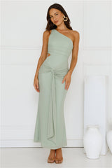 Style Capital One Shoulder Mesh Maxi Dress Sage
