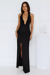 Up To Mischief Halter Maxi Dress Black