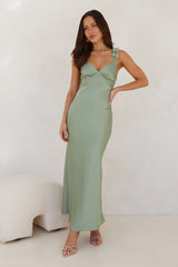 Silken Twilight Satin Maxi Dress Sage