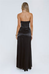 Statement Shine Strapless Satin Maxi Dress Black