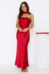 Precious Pearl Satin Maxi Dress Maroon