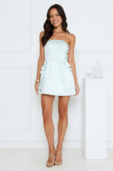 Blossom Hour Strapless Satin Mini Dress Blue