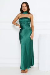 Precious Pearl Satin Maxi Dress Green