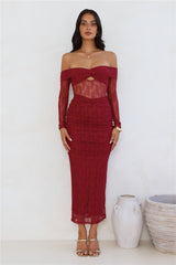 Raegan Mesh Midi Dress Burgundy