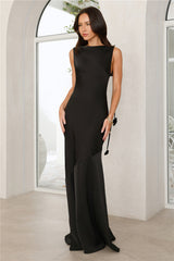 Whimsical Roses Satin Maxi Dress Black